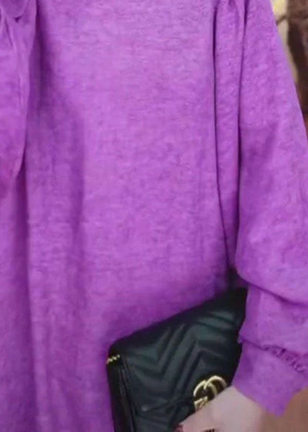 Art Purple Ruffled Patchwork Cotton Straight Dresses Long sleeve