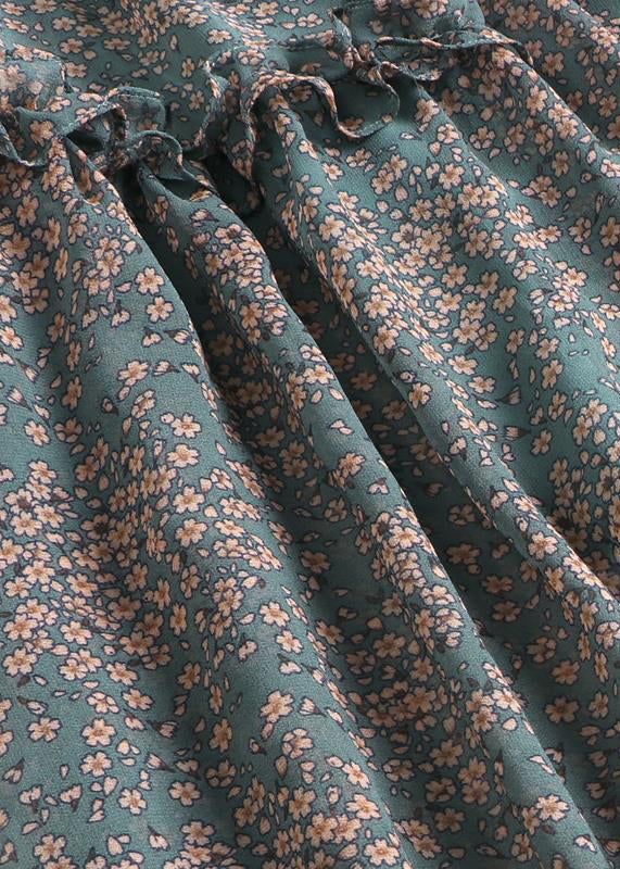 Boutique Green O-Neck Ruffled print Chiffon Dresses Half Sleeve Boutique Green O-Neck Ruffled print Chiffon Dresses Half Sleeve