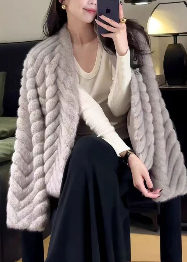 Chic Beige Oversized Warm Faux Mink Hair Coats Winter Chic Beige Oversized Warm Faux Mink Hair Coats Winter