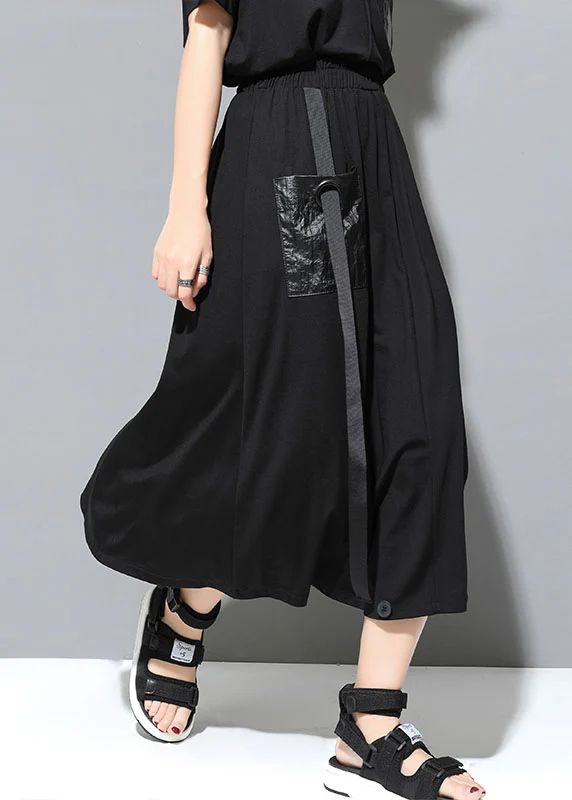 Classy Black Pockets Patchwork Casual Fall Skirt