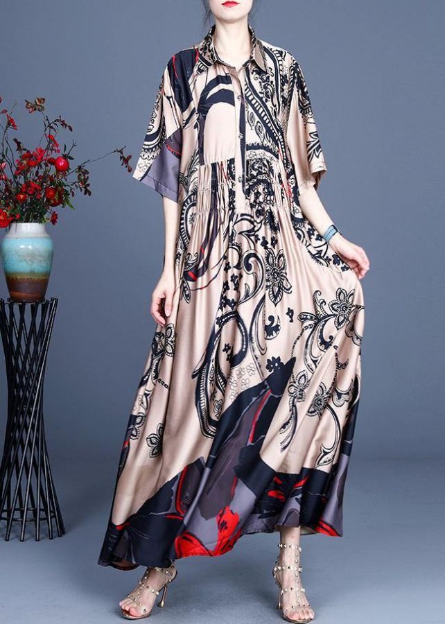 Diy Beige Print Chiffon Cinched Summer Holiday Dress Diy Beige Print Chiffon Cinched Summer Holiday Dress