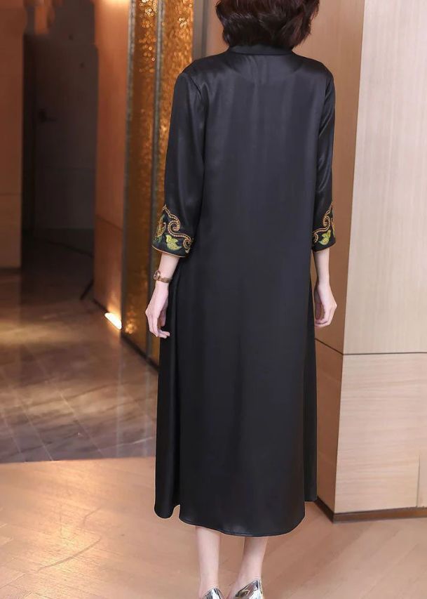 Elegant Black V Neck Print Draping Silk Long Cardigans Bracelet Sleeve Elegant Black V Neck Print Draping Silk Long Cardigans Bracelet Sleeve