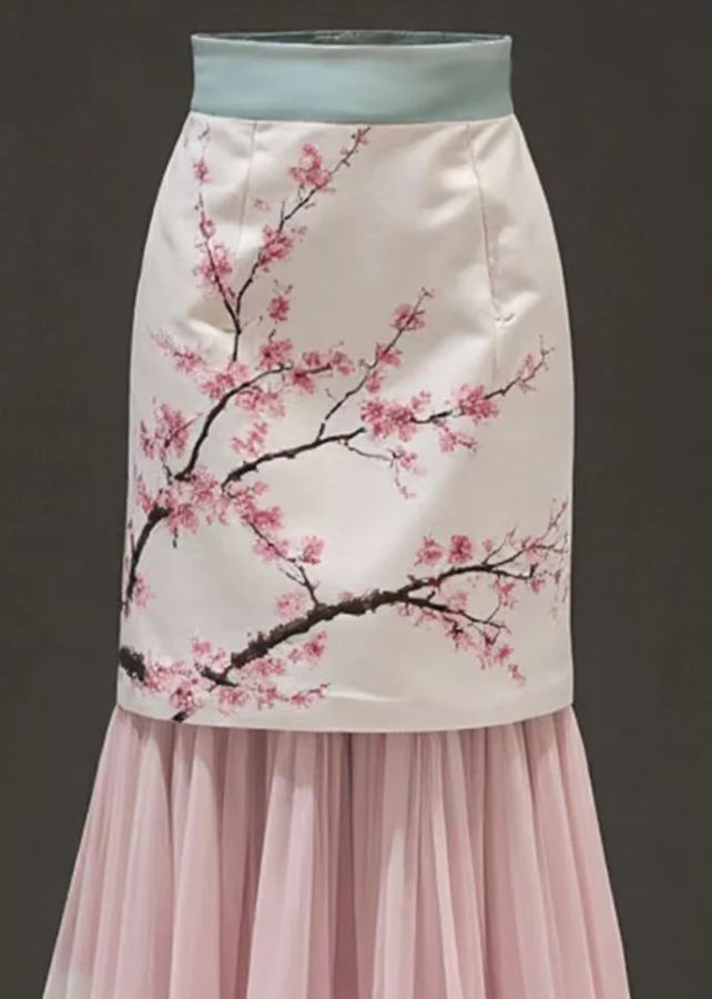 Fashion Pink Print False Two Pieces Chiffon Patchwork Skirts Summer