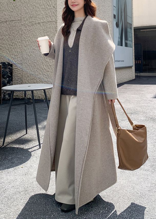 French Apricot Oversized Peter Pan Collar Woolen Trench Coats Winter