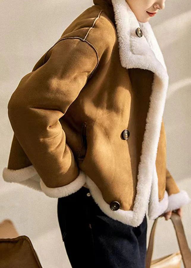 French Camel Peter Pan Collar Wear On Both Sides Wool Coats Winter French Camel Peter Pan Collar Wear On Both Sides Wool Coats Winter