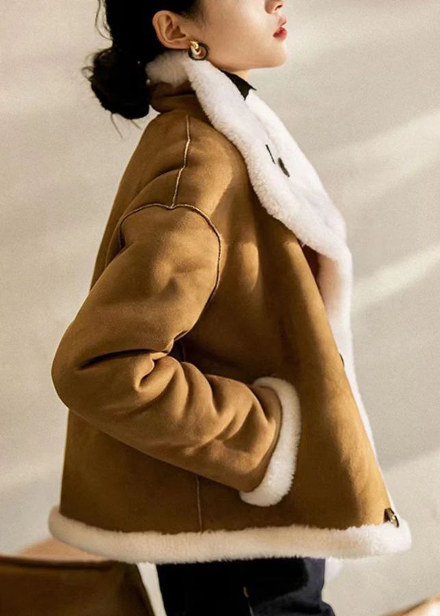French Camel Peter Pan Collar Wear On Both Sides Wool Coats Winter French Camel Peter Pan Collar Wear On Both Sides Wool Coats Winter