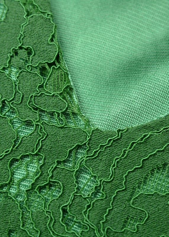 Loose Green V Neck Hollow Out Lace Dress Summer Loose Green V Neck Hollow Out Lace Dress Summer