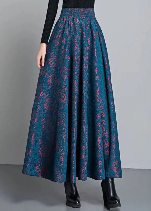 New Blue Pockets Elastic Waist Patchwork Cotton Skirt Winter New Blue Pockets Elastic Waist Patchwork Cotton Skirt Winter
