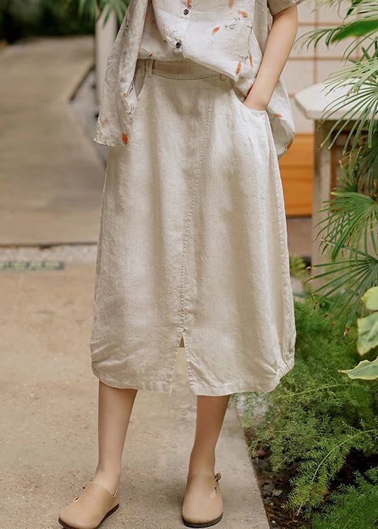 New Linen Wrinkled Pockets Elastic Waist Patchwork Linen Skirt Fall New Linen Wrinkled Pockets Elastic Waist Patchwork Linen Skirt Fall