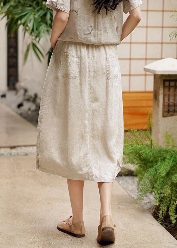 New Linen Wrinkled Pockets Elastic Waist Patchwork Linen Skirt Fall New Linen Wrinkled Pockets Elastic Waist Patchwork Linen Skirt Fall