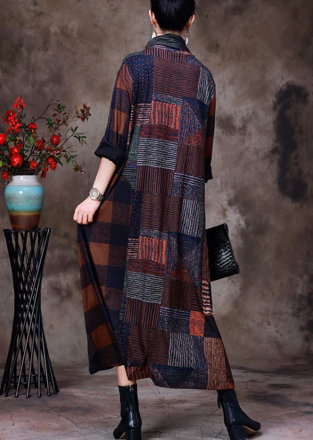 Plus Size Chocolate Turtleneck Plaid Patchwork Velour Maxi Dress Long Sleeve Plus Size Chocolate Turtleneck Plaid Patchwork Velour Maxi Dress Long Sleeve