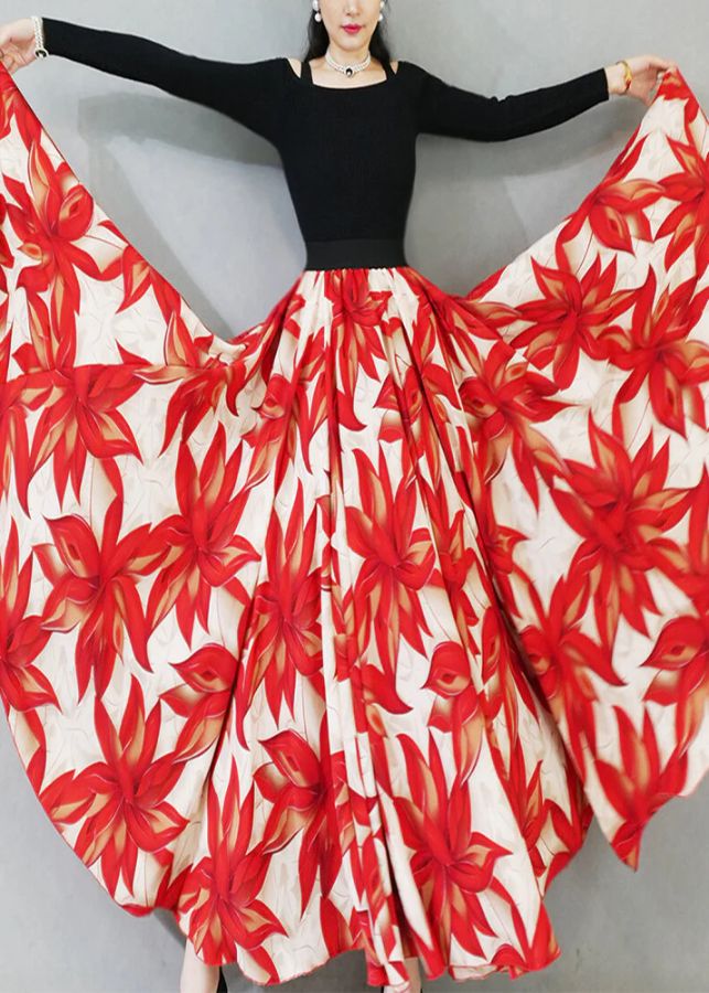 Red Print Chiffon Skirt Exra Large Hem Spring Red Print Chiffon Skirt Exra Large Hem Spring
