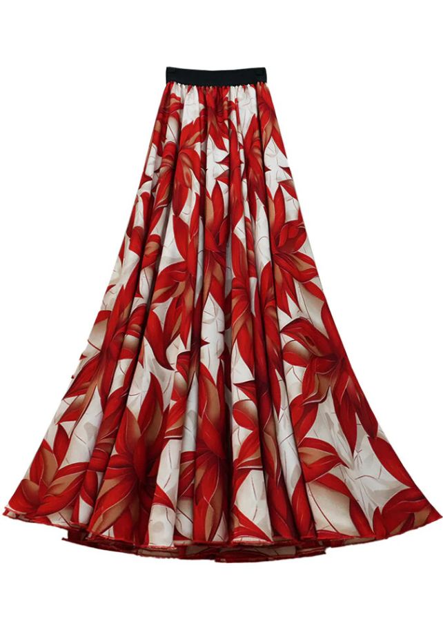 Red Print Chiffon Skirt Exra Large Hem Spring Red Print Chiffon Skirt Exra Large Hem Spring