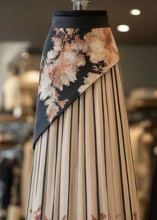 Retro Black Print Wrinkled Patchwork Chiffon Skirts Summer Retro Black Print Wrinkled Patchwork Chiffon Skirts Summer