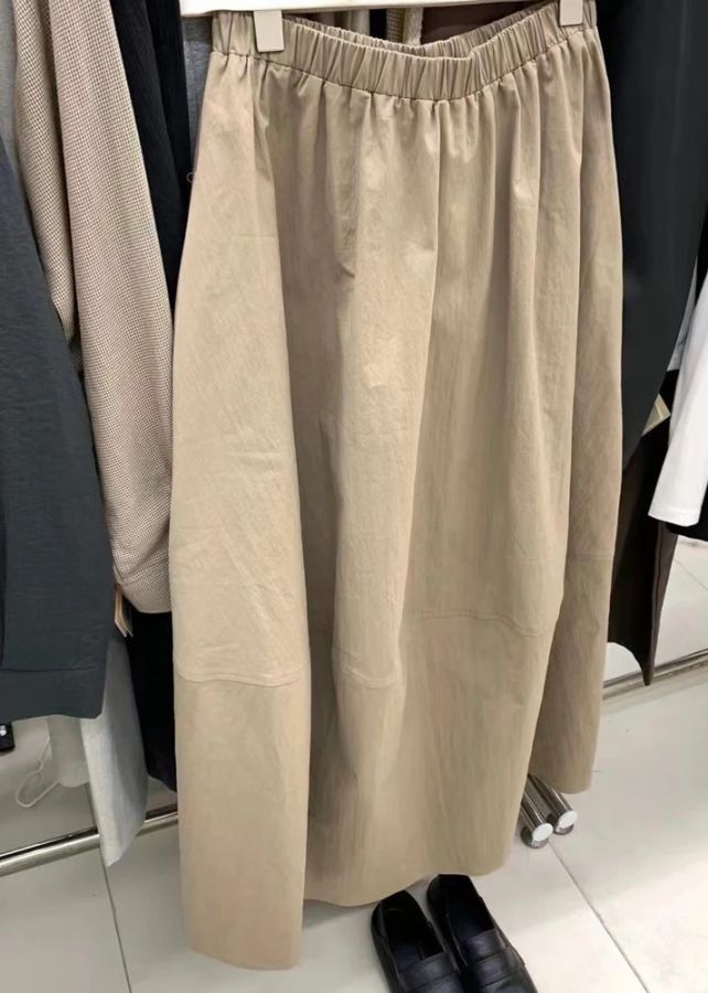 Simple Khaki Pockets Elastic Waist Cotton Skirts Fall Simple Khaki Pockets Elastic Waist Cotton Skirts Fall