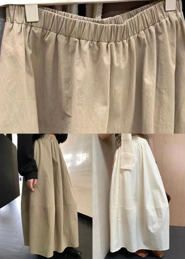 Simple Khaki Pockets Elastic Waist Cotton Skirts Fall Simple Khaki Pockets Elastic Waist Cotton Skirts Fall