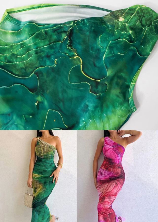 Slim Fit Green Cold Shoulder Print Cotton Long Dress Sleeveless Slim Fit Green Cold Shoulder Print Cotton Long Dress Sleeveless