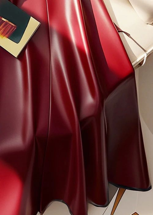 Stylish Red Sashes Solid High Waist Faux Leather Skirts Winter Stylish Red Sashes Solid High Waist Faux Leather Skirts Winter