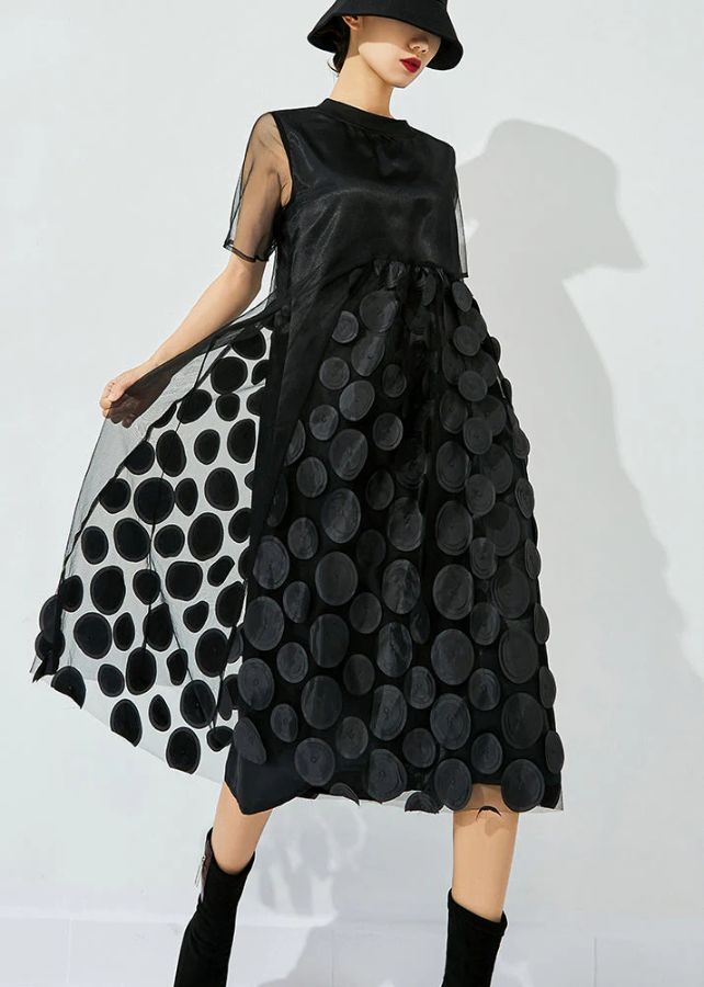 Women Tea Green O-Neck Patchwork Dot Tulle Holiday Dress Summer Women Tea Green O-Neck Patchwork Dot Tulle Holiday Dress Summer