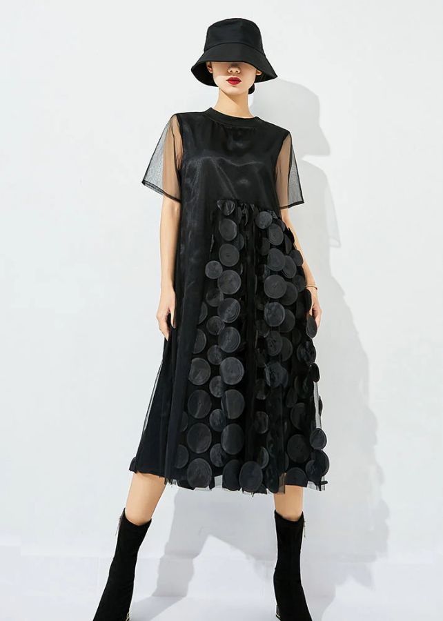 Women Tea Green O-Neck Patchwork Dot Tulle Holiday Dress Summer Women Tea Green O-Neck Patchwork Dot Tulle Holiday Dress Summer