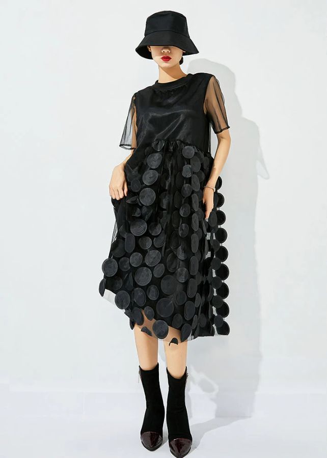 Women Tea Green O-Neck Patchwork Dot Tulle Holiday Dress Summer Women Tea Green O-Neck Patchwork Dot Tulle Holiday Dress Summer