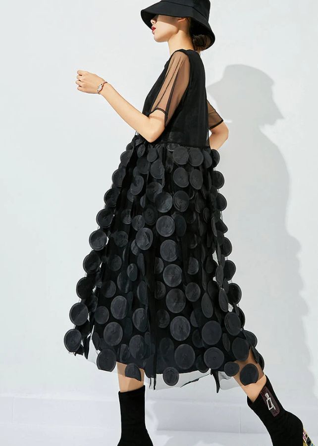 Women Tea Green O-Neck Patchwork Dot Tulle Holiday Dress Summer Women Tea Green O-Neck Patchwork Dot Tulle Holiday Dress Summer