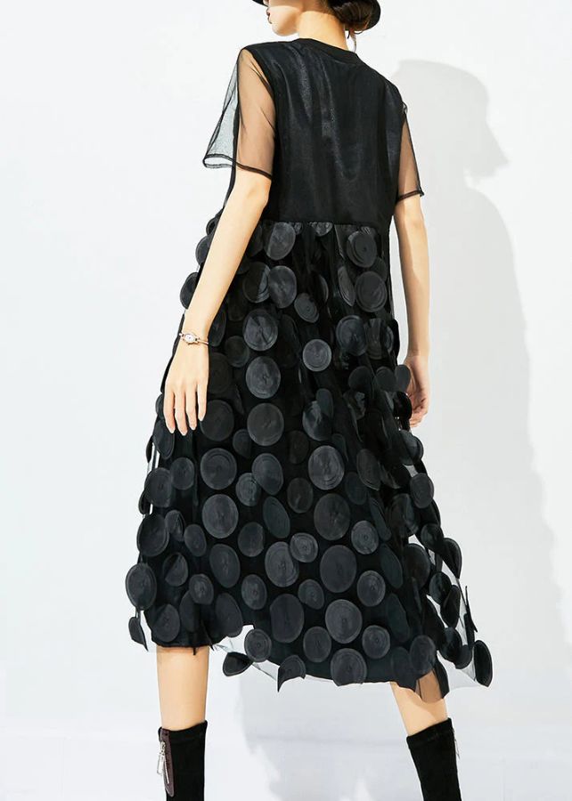 Women Tea Green O-Neck Patchwork Dot Tulle Holiday Dress Summer Women Tea Green O-Neck Patchwork Dot Tulle Holiday Dress Summer