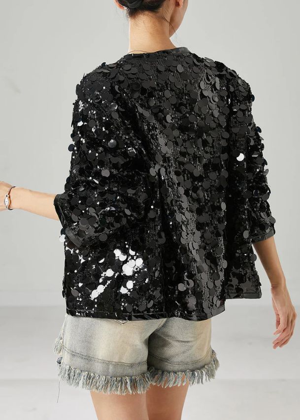 Women Black Sequins Oversized Coat Spring Women Black Sequins Oversized Coat Spring