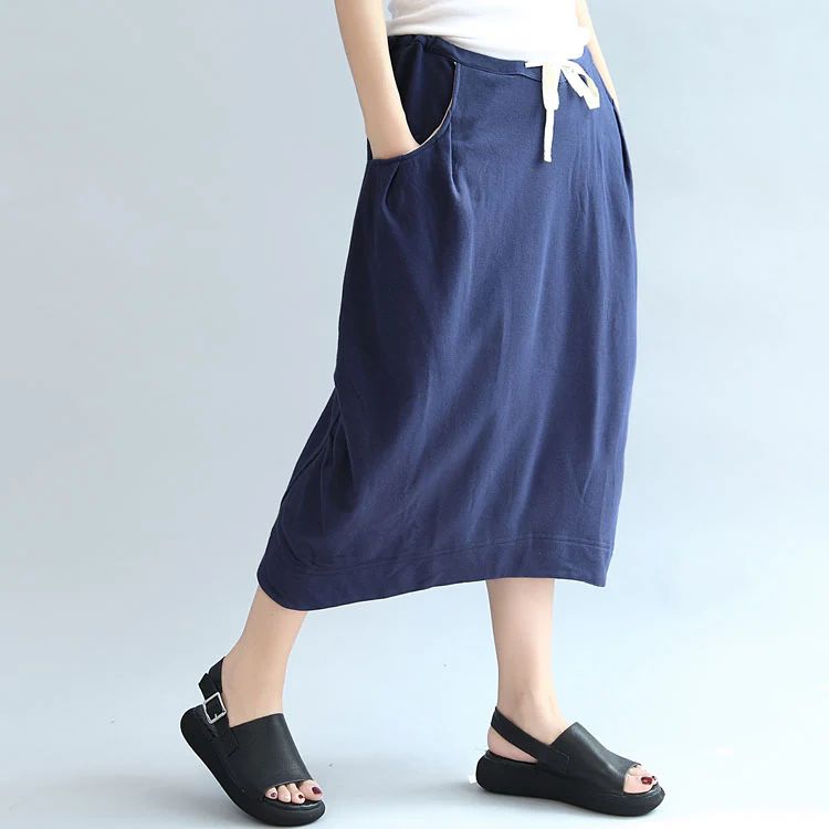 dark blue casual knitting cotton skirts elastic waist beach skirts dark blue casual knitting cotton skirts elastic waist beach skirts