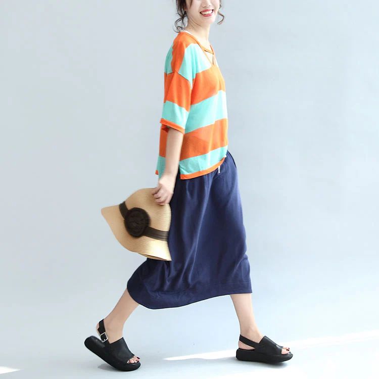 dark blue casual knitting cotton skirts elastic waist beach skirts dark blue casual knitting cotton skirts elastic waist beach skirts